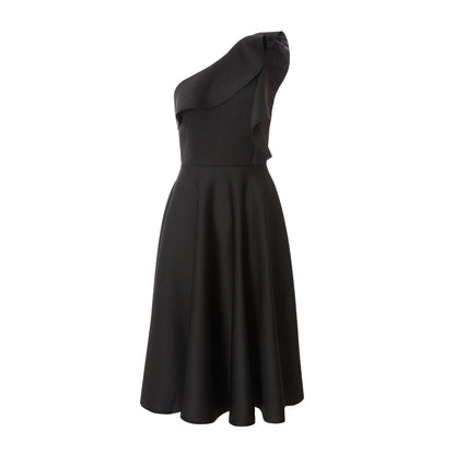 Quiz Clothing Black One-Shoulder Frill Detail Skater Midi Dress