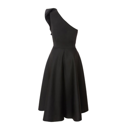 Quiz Clothing Black One-Shoulder Frill Detail Skater Midi Dress