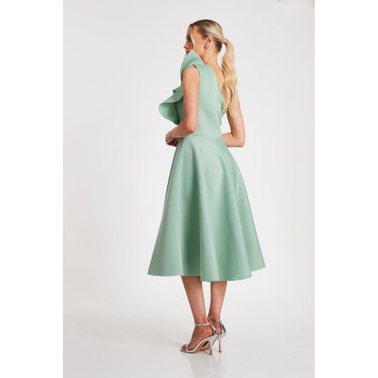 Quiz Clothing Green One-Shoulder Frill Detail Skater Midi Dress