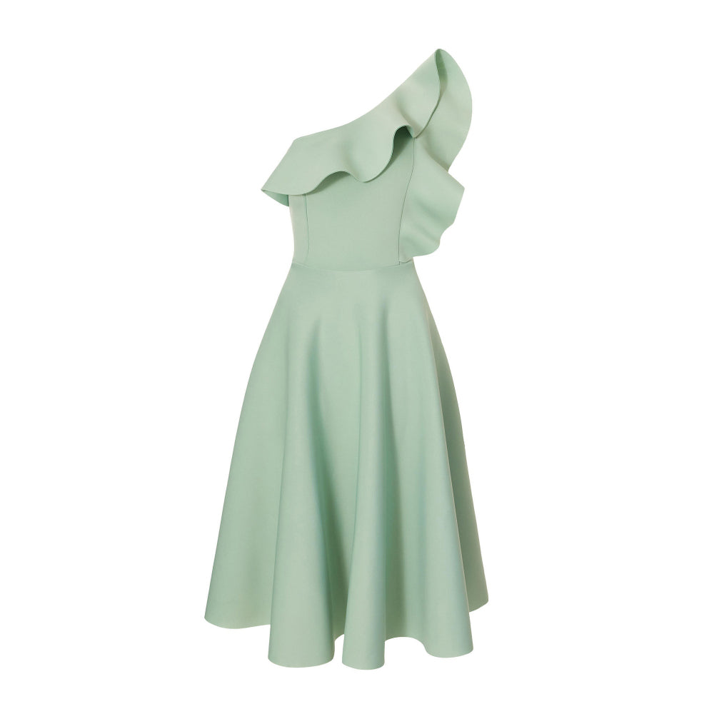Quiz Clothing Green One-Shoulder Frill Detail Skater Midi Dress