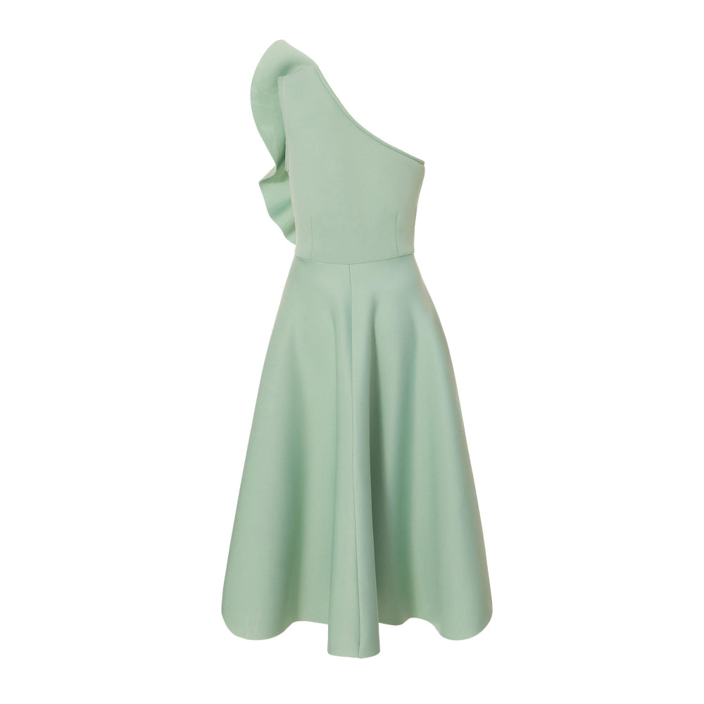 Quiz Clothing Green One-Shoulder Frill Detail Skater Midi Dress