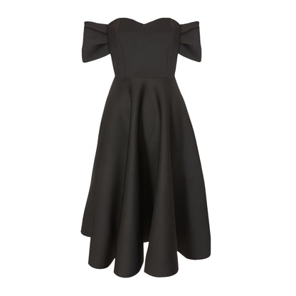 Quiz Clothing Black Off-Shoulder Pleated Skater Midi Dress