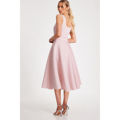 Quiz Clothing Pink Square Neck Sleeveless Pleated Midi Skater Dress