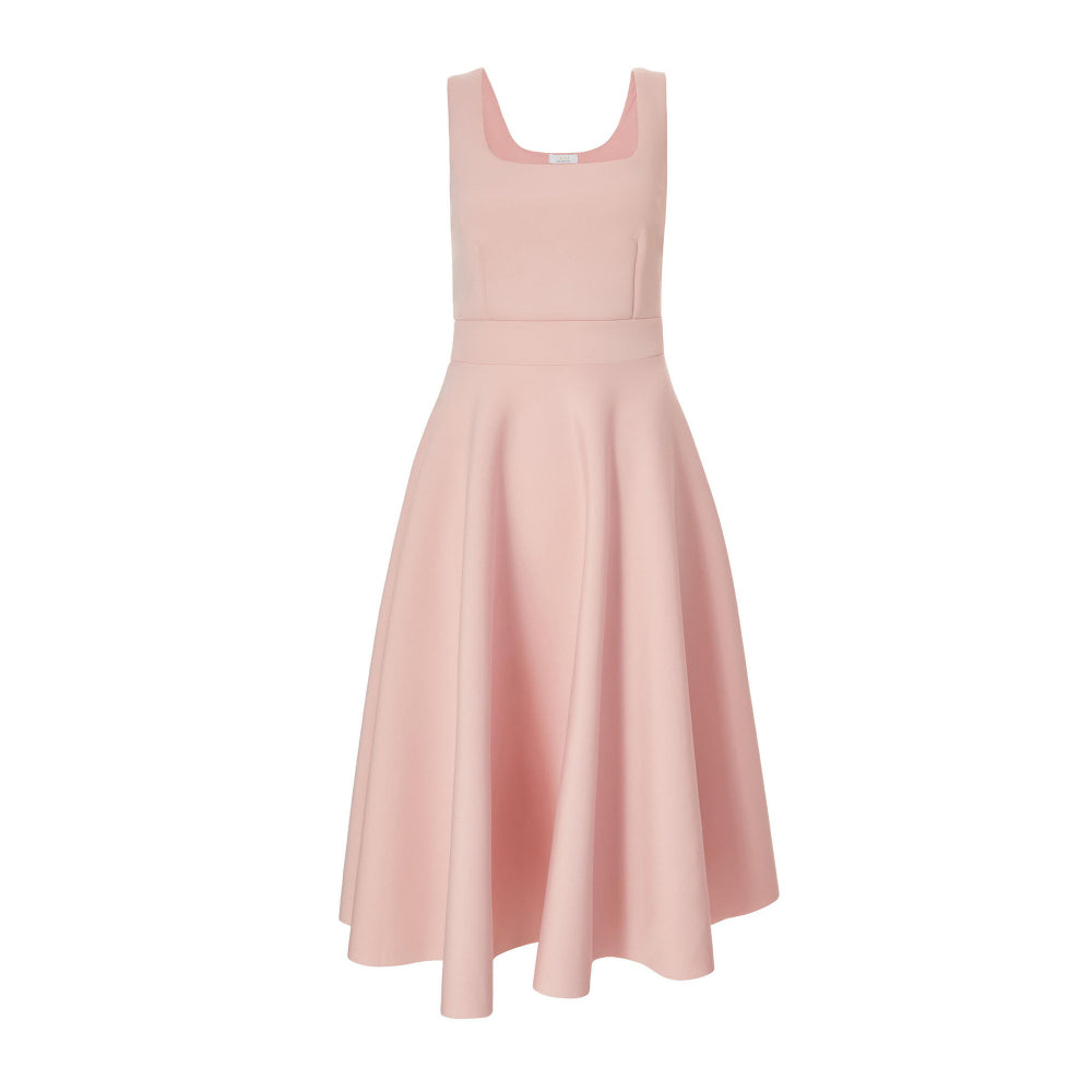 Quiz Clothing Pink Square Neck Sleeveless Pleated Midi Skater Dress