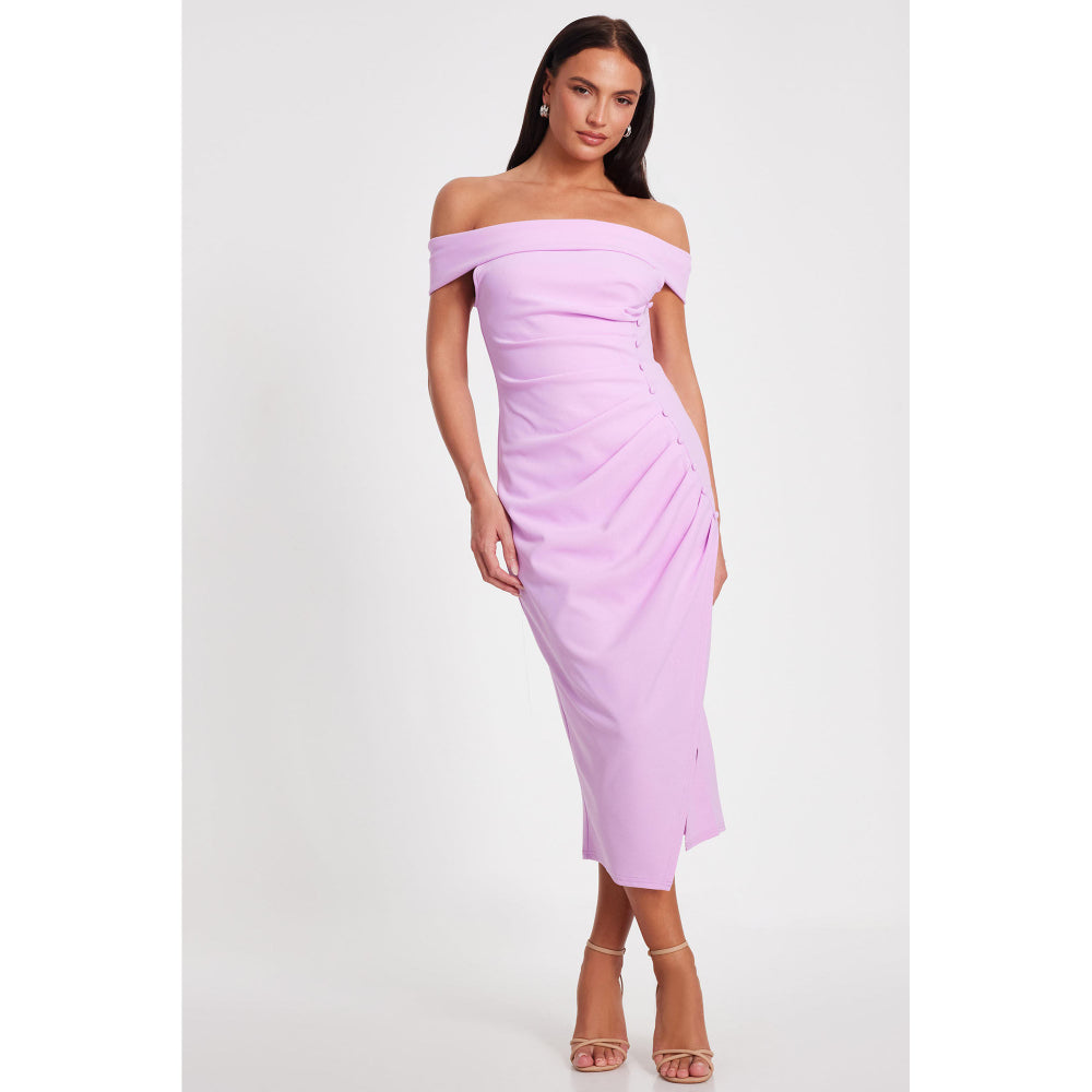 Quiz Clothing Lavender Off-Shoulder Ruched Bodycon Midi Dress