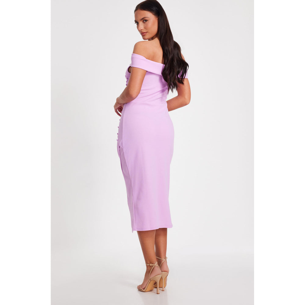 Quiz Clothing Lavender Off-Shoulder Ruched Bodycon Midi Dress