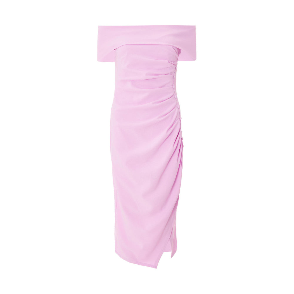 Quiz Clothing Lavender Off-Shoulder Ruched Bodycon Midi Dress