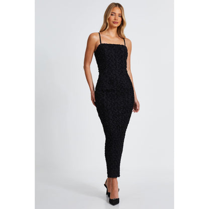 Quiz Clothing Black 3D Flower Design Square Neck Sleeveless Maxi Dress