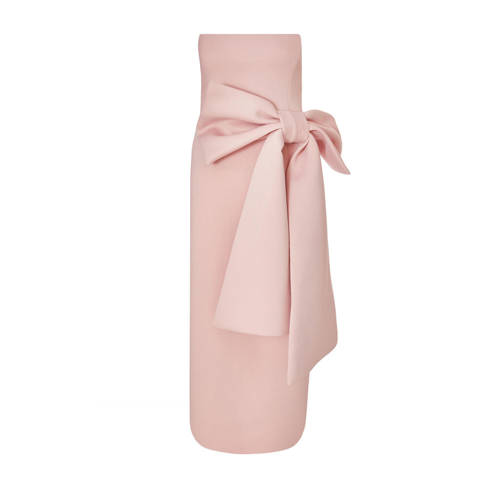 Quiz Clothing Pink Tube Front Bow Detail Midi Dress