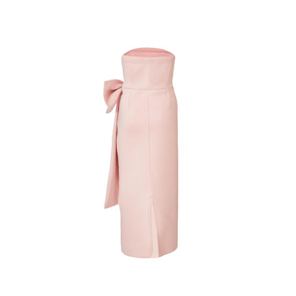 Quiz Clothing Pink Tube Front Bow Detail Midi Dress
