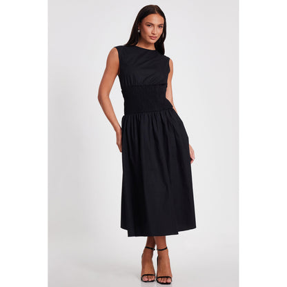 Quiz Clothing Black Round Neck Sleeveless Waisted Midi Dress