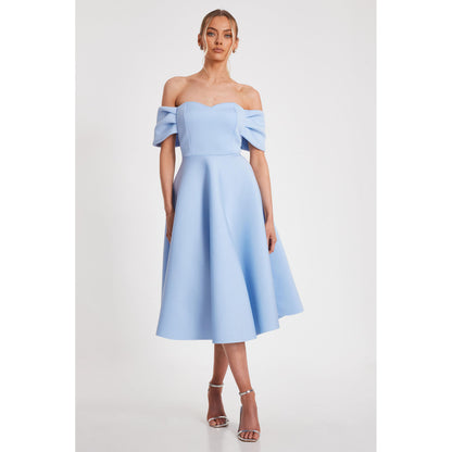Quiz Clothing Blue Off- Shoulder Pleated Skater Midi Dress