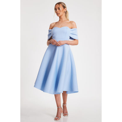 Quiz Clothing Blue Off- Shoulder Pleated Skater Midi Dress