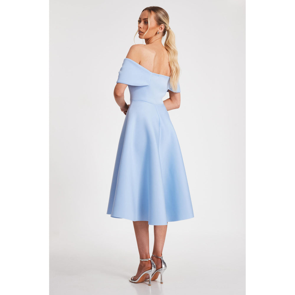 Quiz Clothing Blue Off- Shoulder Pleated Skater Midi Dress