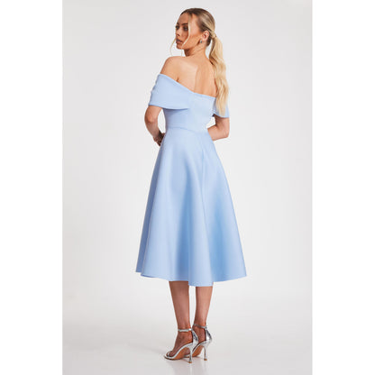 Quiz Clothing Blue Off- Shoulder Pleated Skater Midi Dress