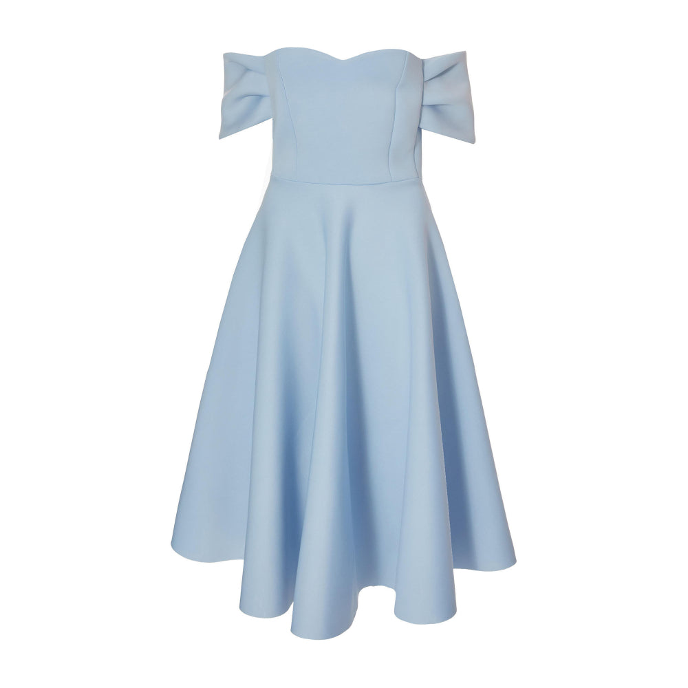 Quiz Clothing Blue Off- Shoulder Pleated Skater Midi Dress