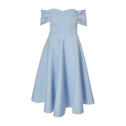 Quiz Clothing Blue Off- Shoulder Pleated Skater Midi Dress