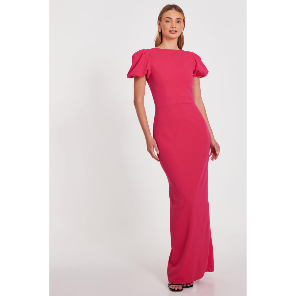 Quiz Clothing Pink Puff Sleeveless Round Neck Bodycon Maxi Dress