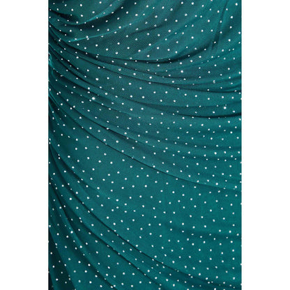 Quiz Clothing Green Rhinestone Mesh Ruched Long Sleeves Round Neck Midi Dress