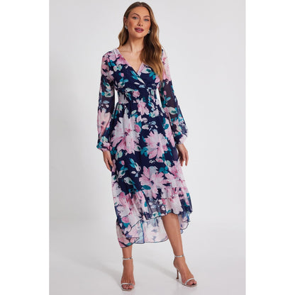Quiz Clothing Multicolor Floral Chiffon V-Neck Long Sleeve Midi Dress