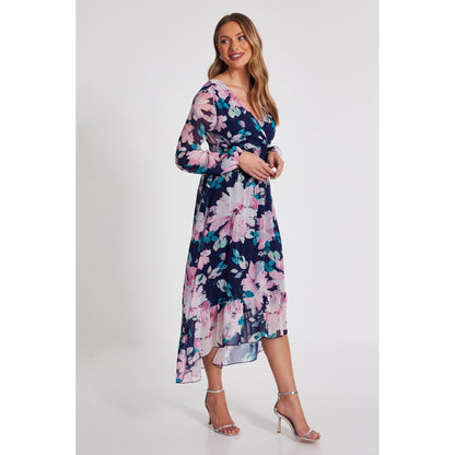 Quiz Clothing Multicolor Floral Chiffon V-Neck Long Sleeve Midi Dress