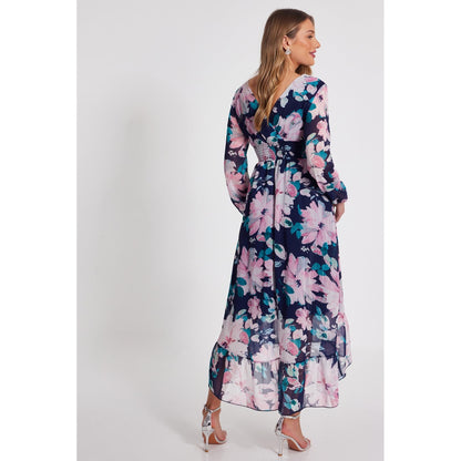 Quiz Clothing Multicolor Floral Chiffon V-Neck Long Sleeve Midi Dress