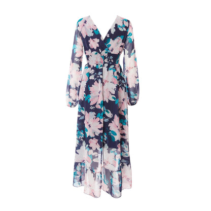Quiz Clothing Multicolor Floral Chiffon V-Neck Long Sleeve Midi Dress