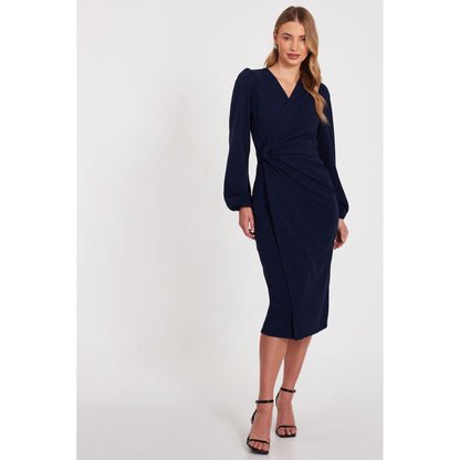 Quiz Clothing Navy Blue V-Neck Long Sleeve Wrap Midi Dress