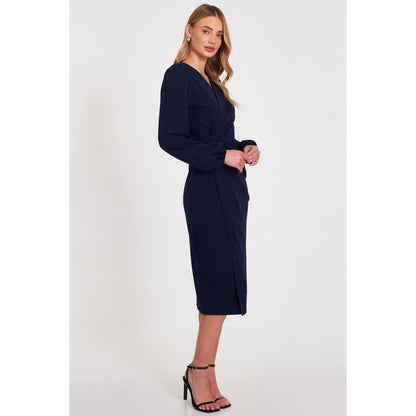 Quiz Clothing Navy Blue V-Neck Long Sleeve Wrap Midi Dress