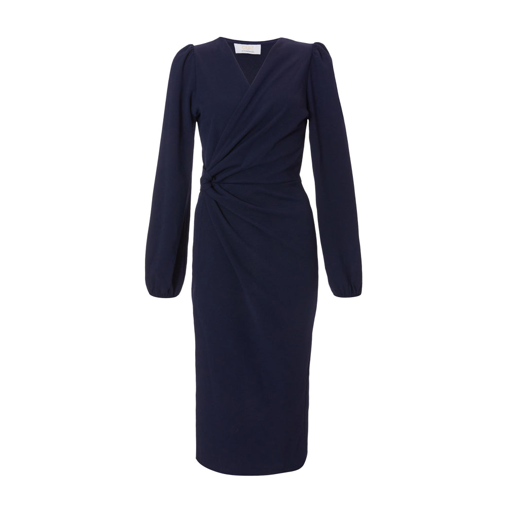 Quiz Clothing Navy Blue V-Neck Long Sleeve Wrap Midi Dress