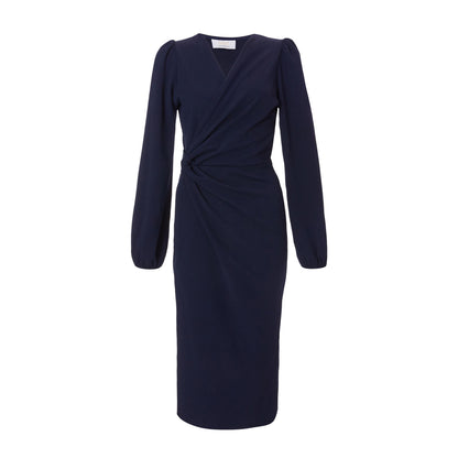 Quiz Clothing Navy Blue V-Neck Long Sleeve Wrap Midi Dress