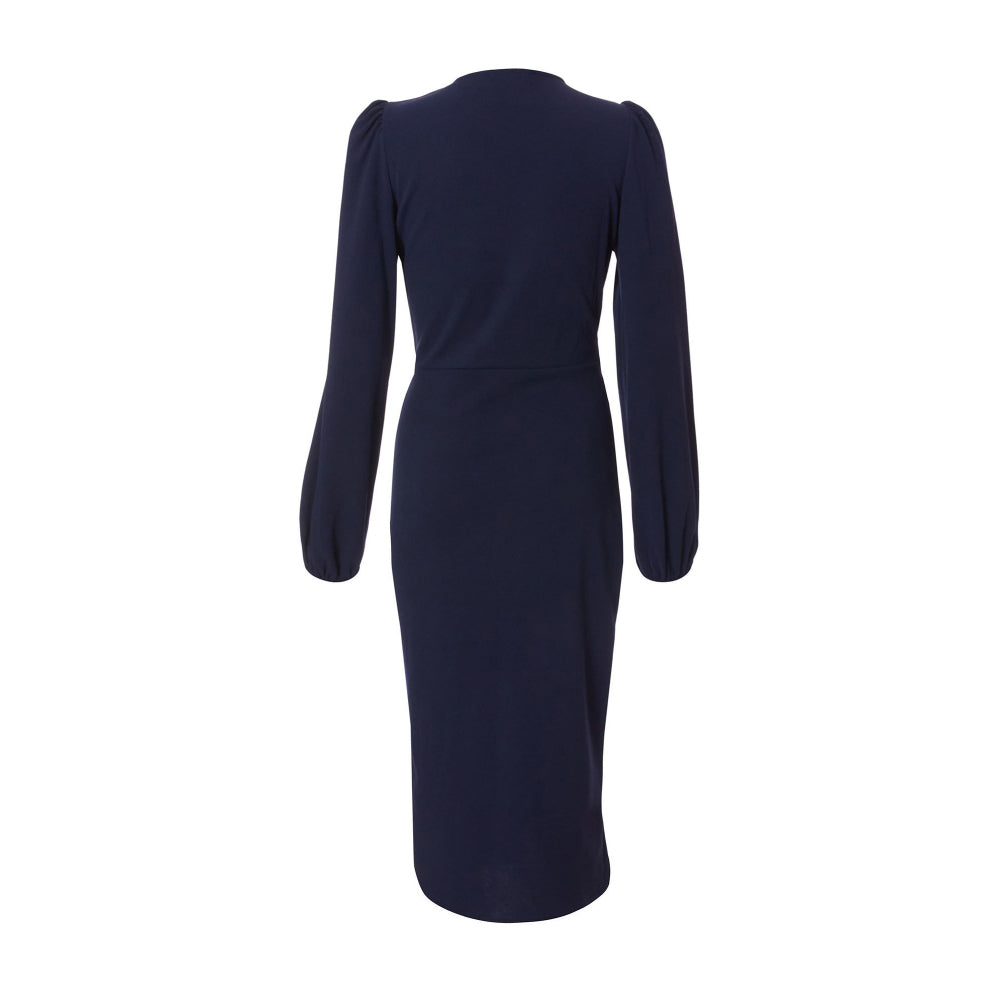 Quiz Clothing Navy Blue V-Neck Long Sleeve Wrap Midi Dress