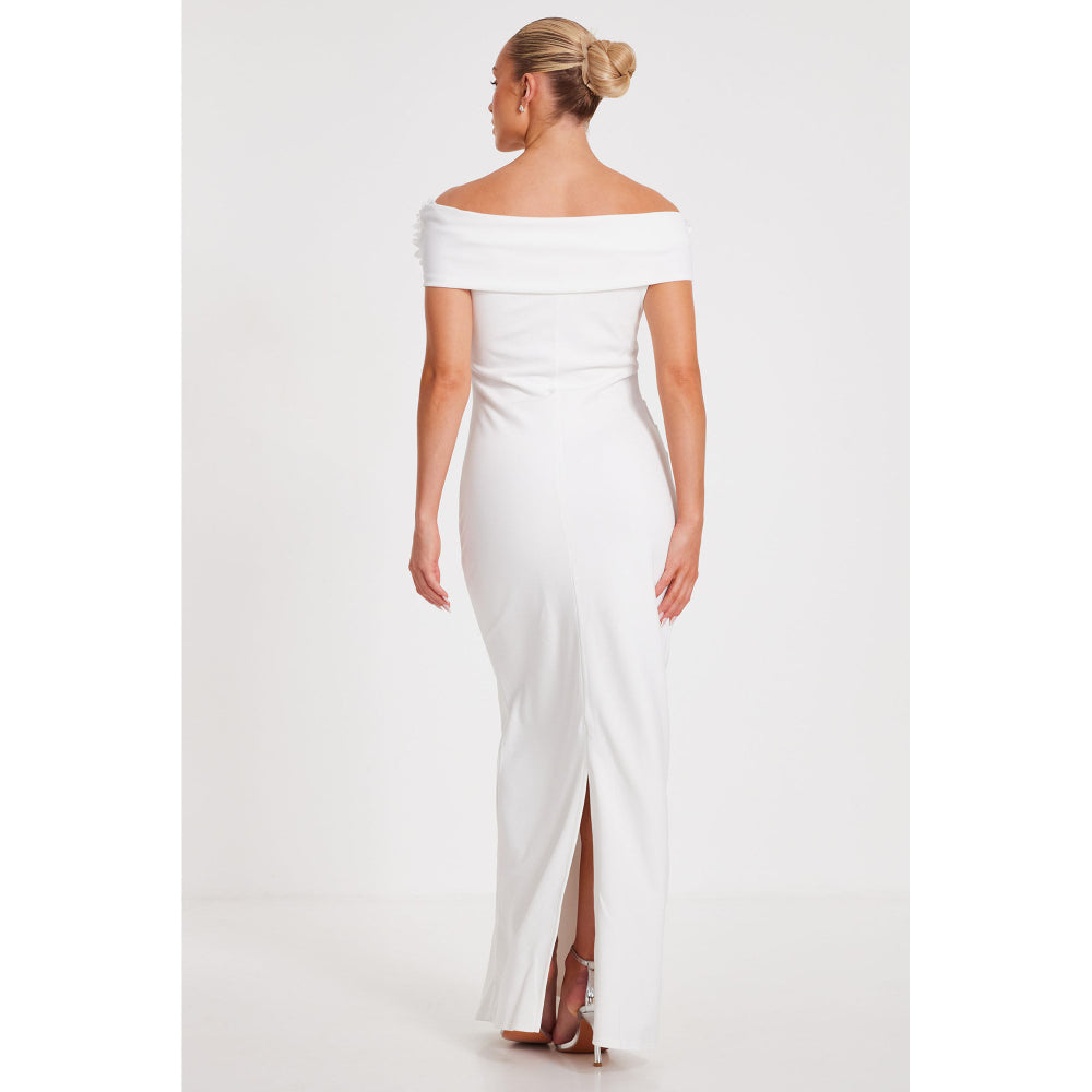 Quiz Clothing White Off-Shoulder with 3D Floral Detail Maxi Dress