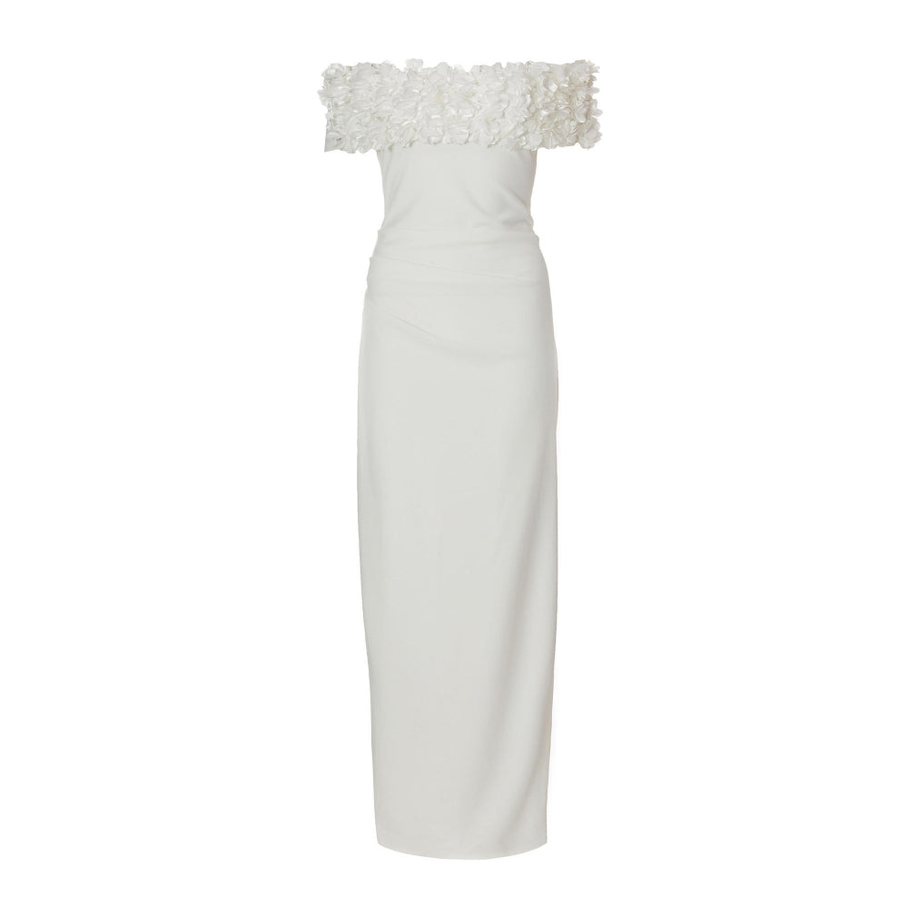 Quiz Clothing White Off-Shoulder with 3D Floral Detail Maxi Dress