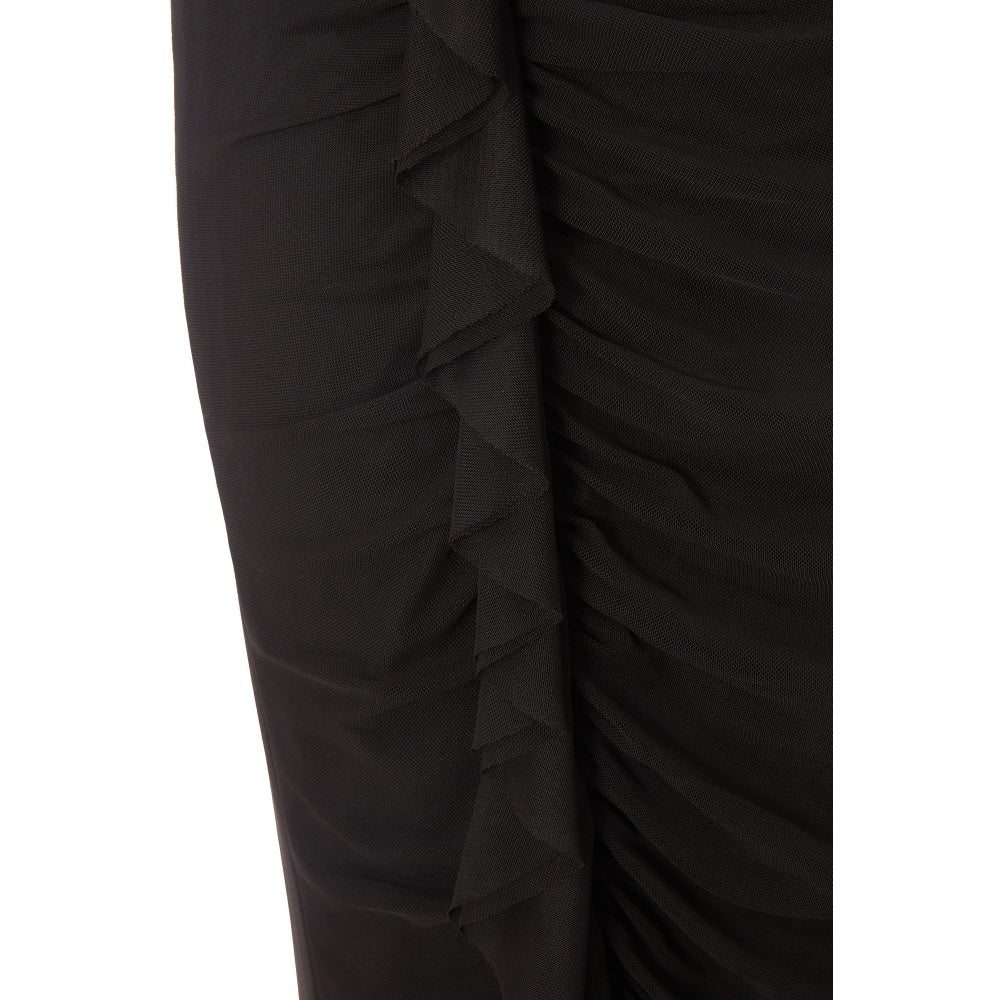 Quiz Clothing Black One Shoulder with Slit & Mesh Frill Detail Maxi Dress