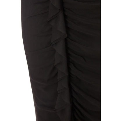 Quiz Clothing Black One Shoulder with Slit & Mesh Frill Detail Maxi Dress