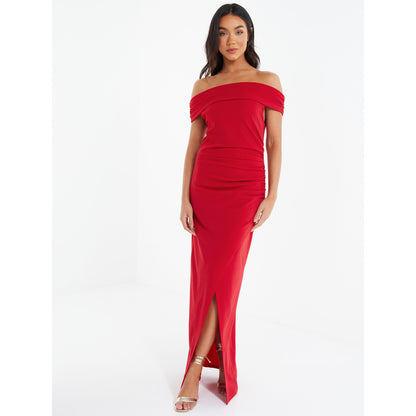 Quiz Clothing Red Off- Shoulder Tulip Hemline Maxi Dress