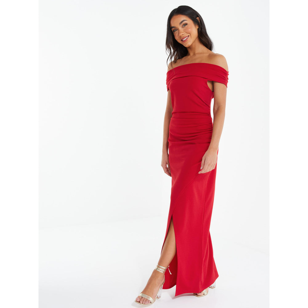 Quiz Clothing Red Off- Shoulder Tulip Hemline Maxi Dress