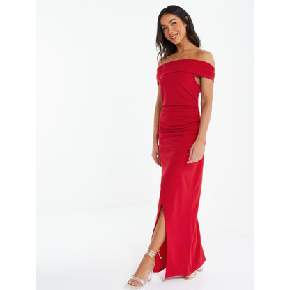 Quiz Clothing Red Off- Shoulder Tulip Hemline Maxi Dress