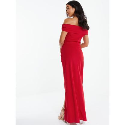 Quiz Clothing Red Off- Shoulder Tulip Hemline Maxi Dress
