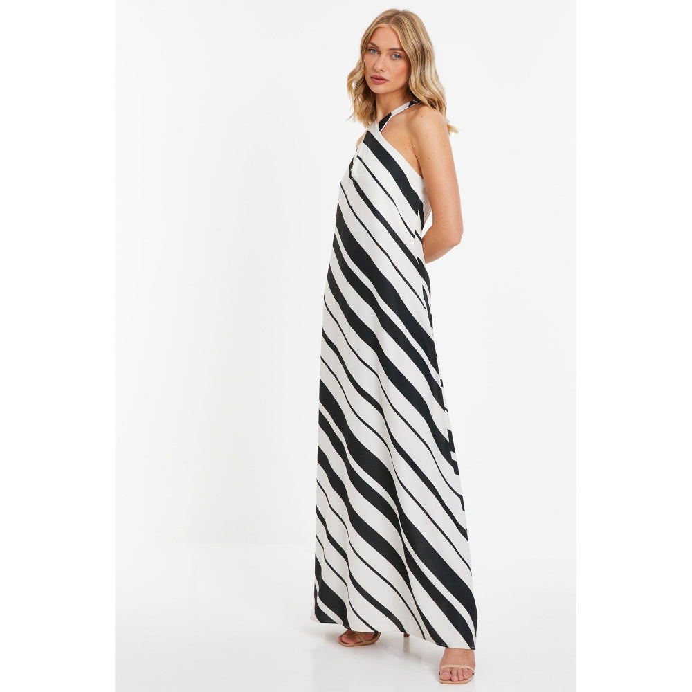 Quiz Clothing White And Black Striped Halter Neck A-Line Maxi Dress