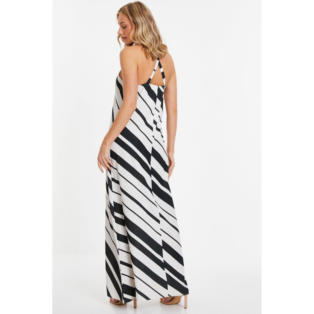 Quiz Clothing White And Black Striped Halter Neck A-Line Maxi Dress