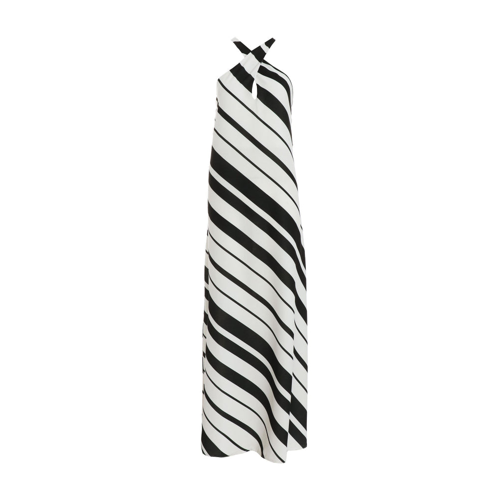 Quiz Clothing White And Black Striped Halter Neck A-Line Maxi Dress