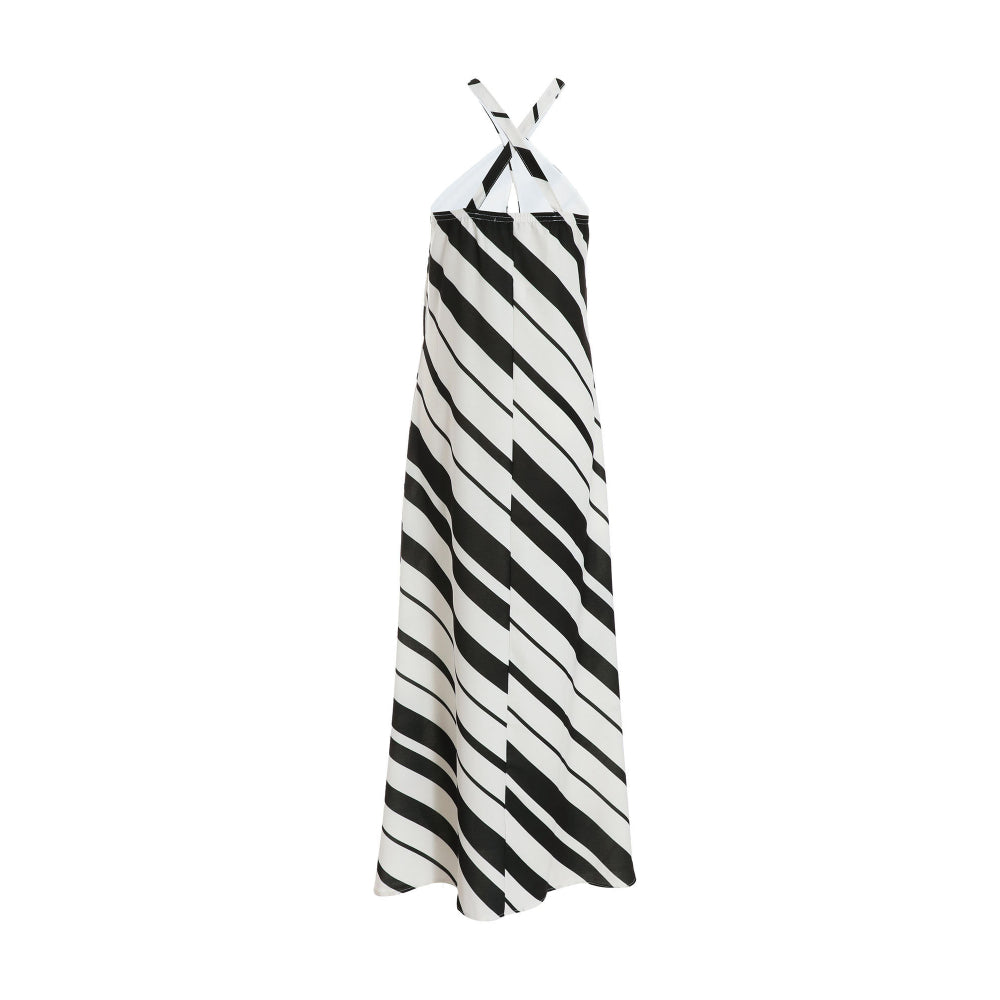 Quiz Clothing White And Black Striped Halter Neck A-Line Maxi Dress