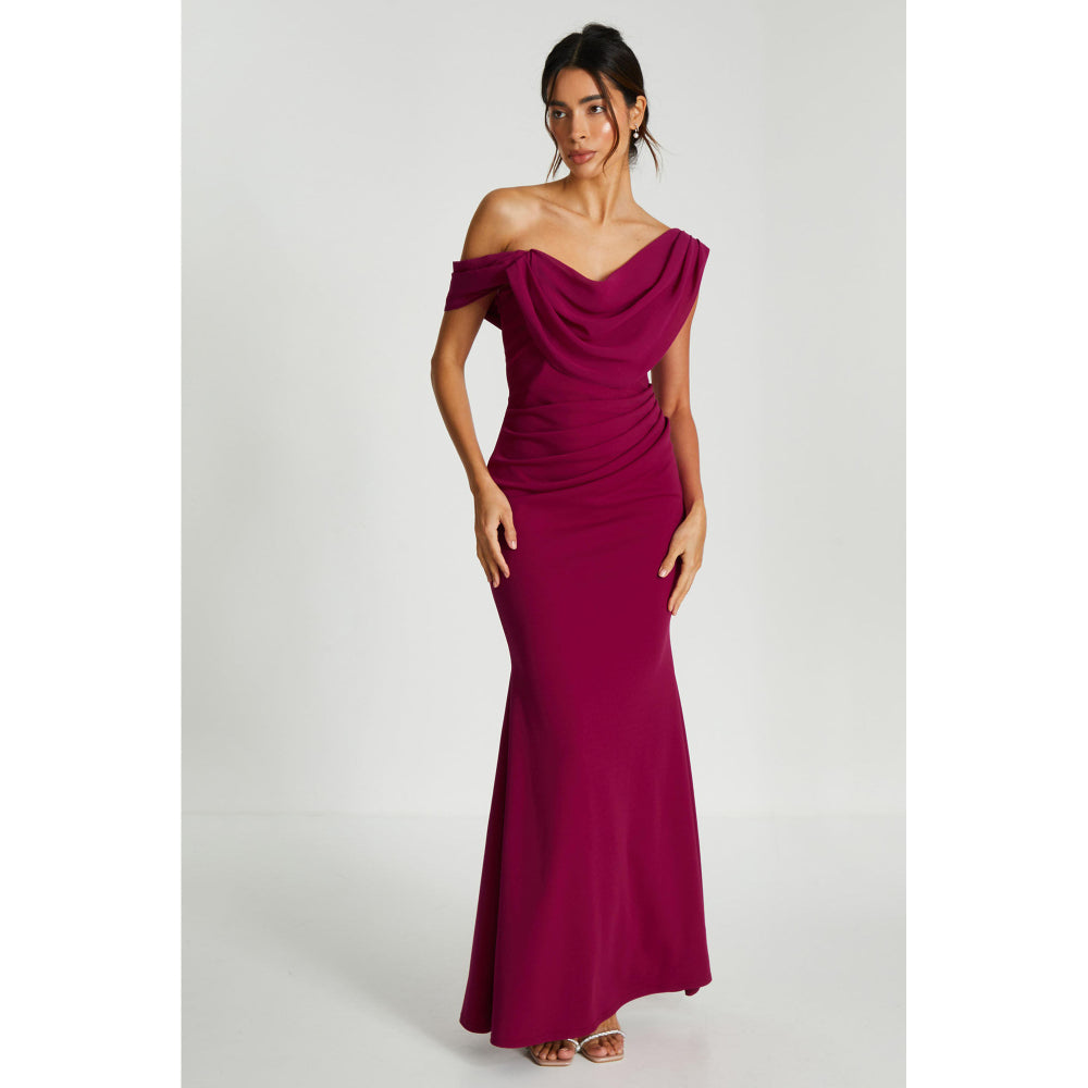 Quiz Clothing Burgundy Cowl Neck Sleeveless Fit And Flared Maxi Dress
