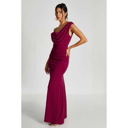 Quiz Clothing Burgundy Cowl Neck Sleeveless Fit And Flared Maxi Dress