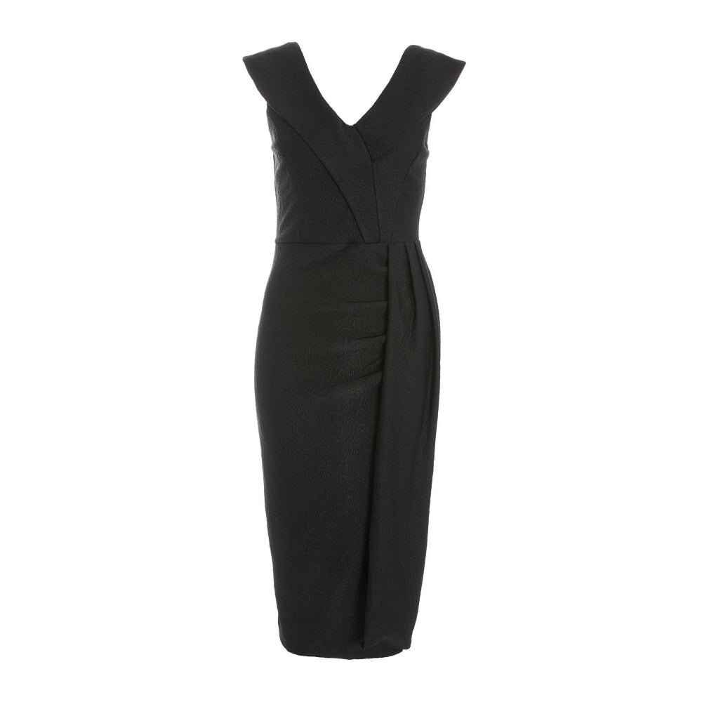 Quiz Clothing Black V-Neck Cap Sleeve Slit Midi Dress