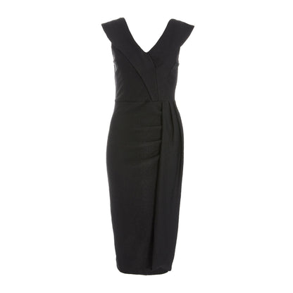 Quiz Clothing Black V-Neck Cap Sleeve Slit Midi Dress
