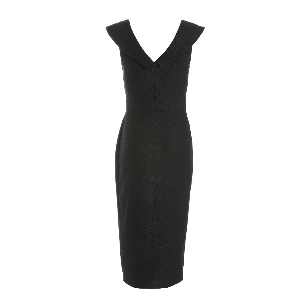 Quiz Clothing Black V-Neck Cap Sleeve Slit Midi Dress