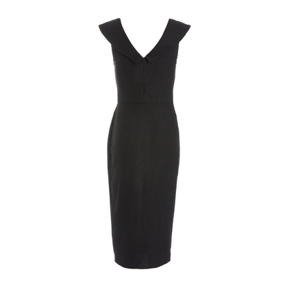 Quiz Clothing Black V-Neck Cap Sleeve Slit Midi Dress